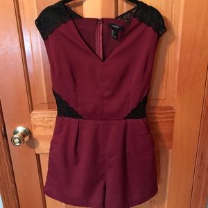 Forever 21 Maroon/Black Lace Romper